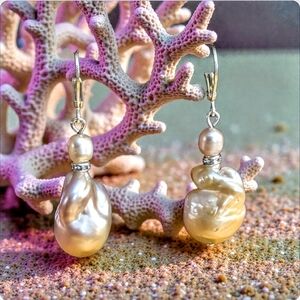 Lustrous Pink Baroque Pearls Dangle Earrings